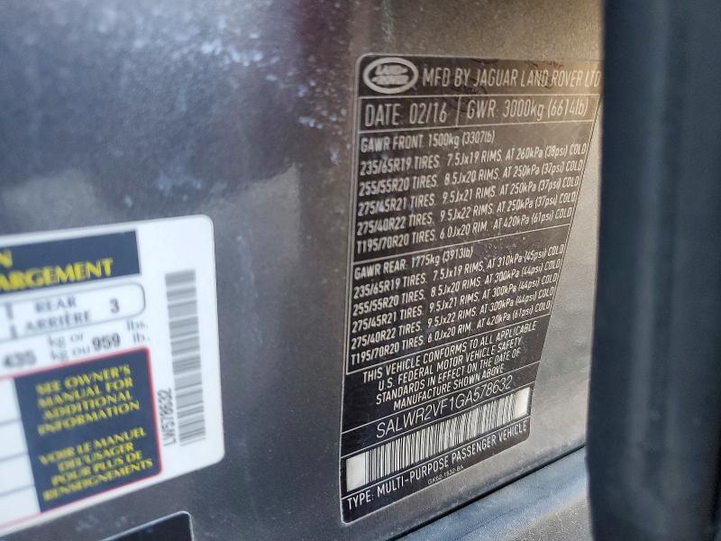 SALWR2VF1GA578632 2016 Land Rover Range Rover photo no. 14