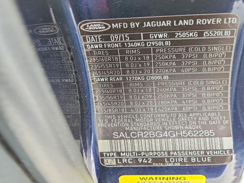SALCR2BG4GH562285 2016 Land Rover Discovery photo no. 13
