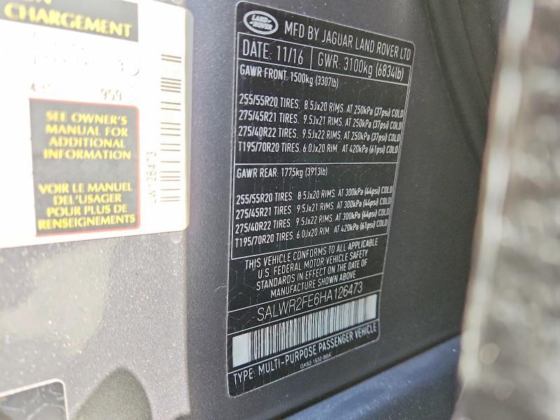 2017 Land Rover Range Rover — VIN SALWR2FE6HA126473, şəkil 13