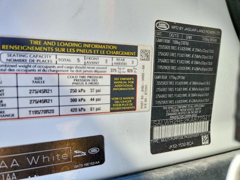 SALWR2RE2KA872941 2019 Land Rover Range Rover photo no. 13