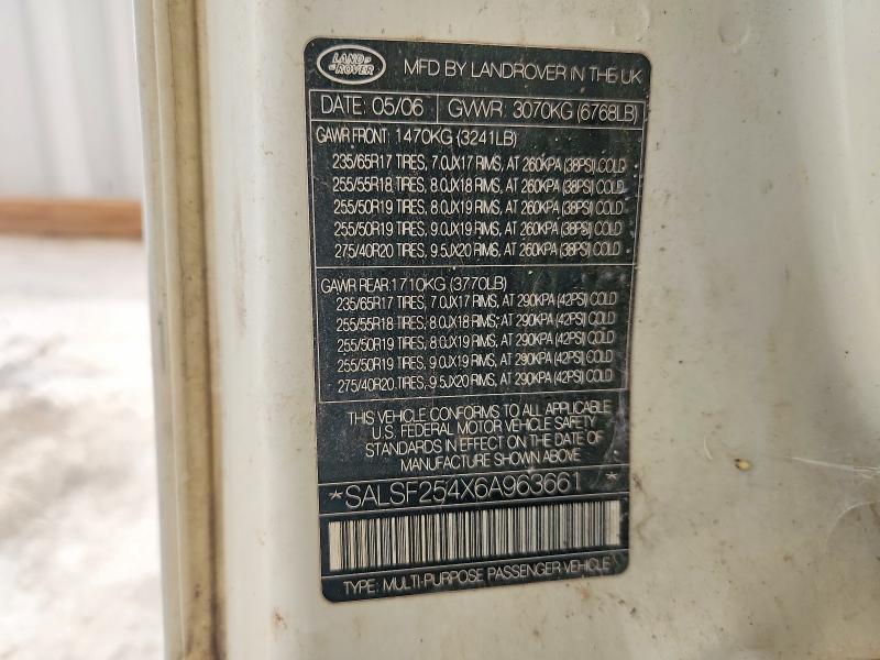 SALSF254X6A963661 2006 Land Rover Range Rover photo no. 12