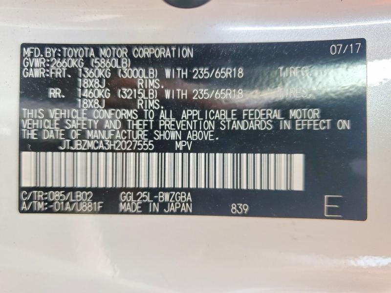 2017 Lexus RX — VIN JTJBZMCA3H2027555, şəkil 13