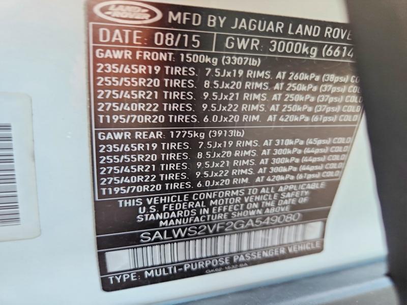 SALWS2VF2GA549080 2016 Land Rover Range Rover photo no. 13