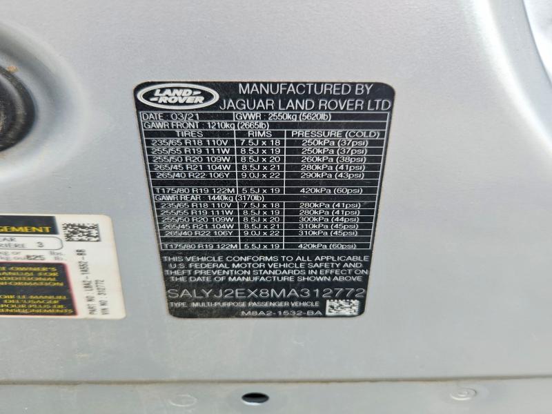 2021 Land Rover Range Rover — VIN SALYJ2EX8MA312772, şəkil 13