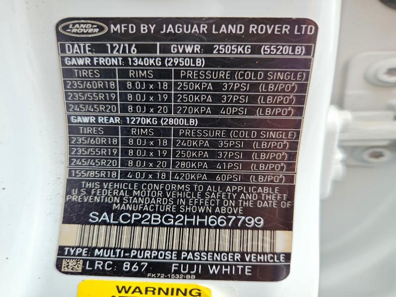 2017 Land Rover Discovery — VIN SALCP2BG2HH667799, şəkil 13