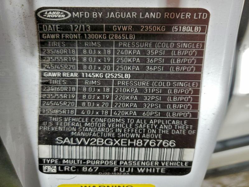 SALVV2BGXEH876766 2014 Land Rover Range Rover photo no. 13