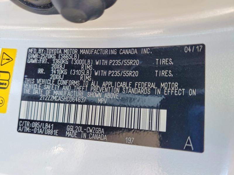 2017 Lexus RX — VIN 2T2ZZMCA5HC064637, şəkil 14