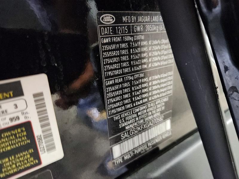 2016 Land Rover Range Rover — VIN SALGS2KFXGA270582, şəkil 13