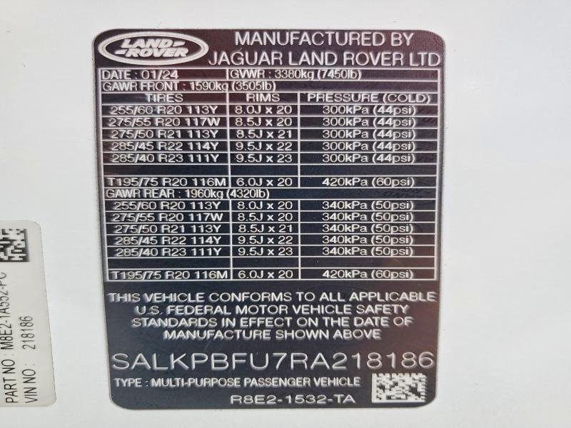 2024 Land Rover Range Rover — VIN SALKPBFU7RA218186, şəkil 14