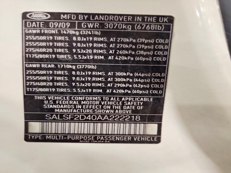 SALSF2D40AA222218 2010 Land Rover Range Rover photo no. 13