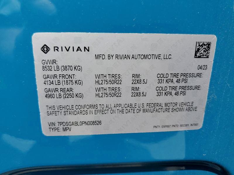 2023 Rivian R1S — VIN 7PDSGABL0PN008526, şəkil 14