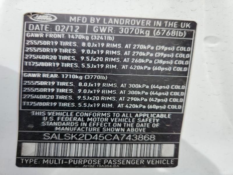 SALSK2D45CA743868 2012 Land Rover Range Rover photo no. 14