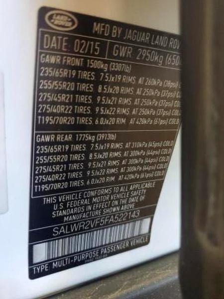 SALWR2VF5FA522143 2015 Land Rover Range Rover photo no. 10