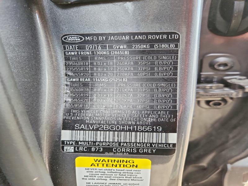 2017 Land Rover Range Rover — VIN SALVP2BG0HH186619, şəkil 12