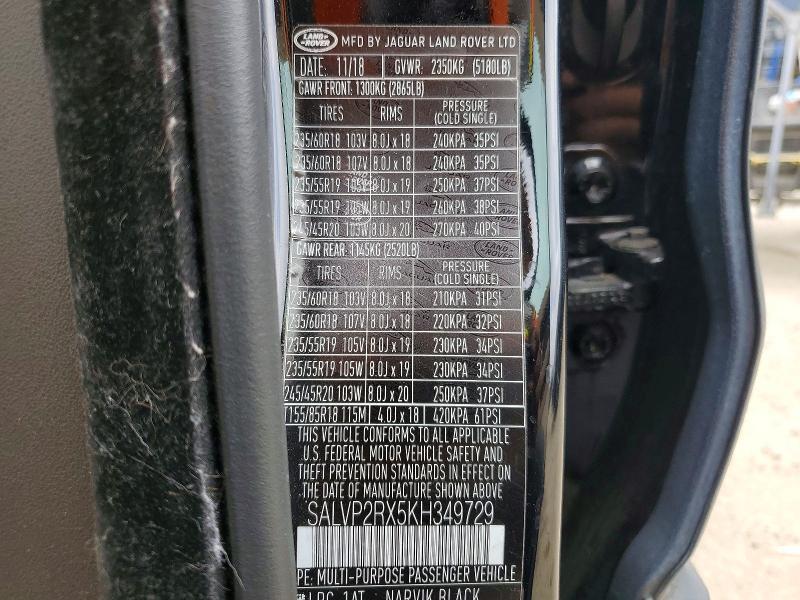 2019 Land Rover Range Rover — VIN SALVP2RX5KH349729, şəkil 13