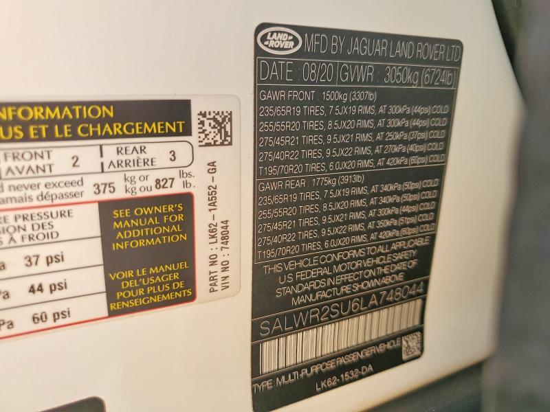2020 Land Rover Range Rover — VIN SALWR2SU6LA748044, şəkil 13