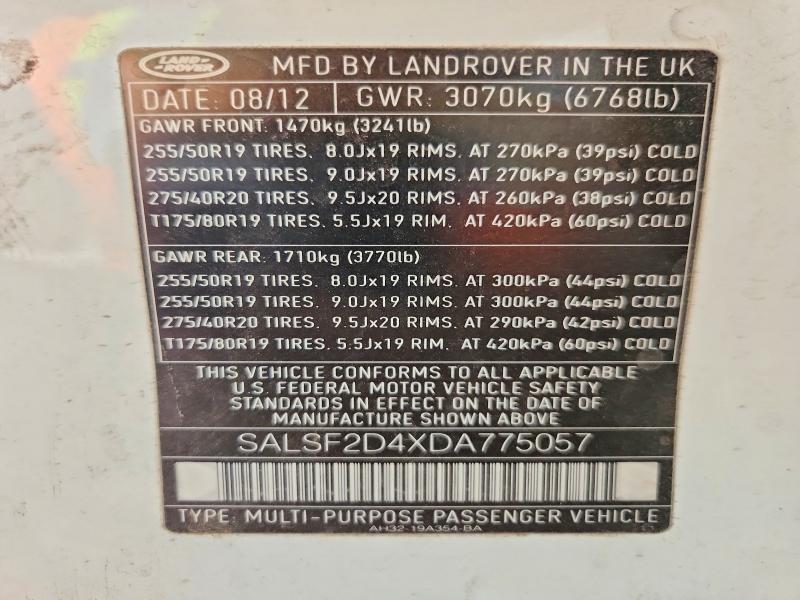 SALSF2D4XDA775057 2013 Land Rover Range Rover photo no. 12