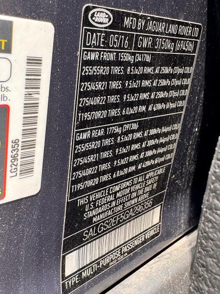 SALGS2EF5GA296356 2016 Land Rover Range Rover photo no. 10