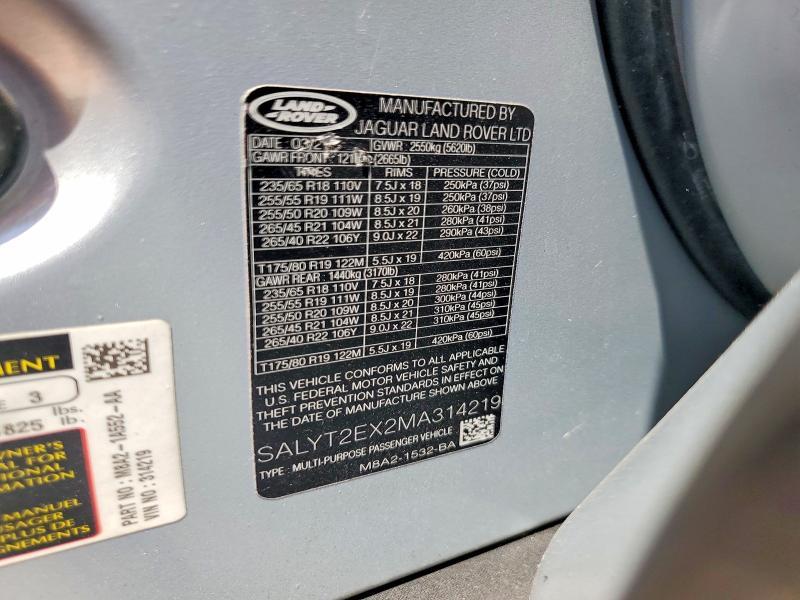 2021 Land Rover Range Rover — VIN SALYT2EX2MA314219, şəkil 13