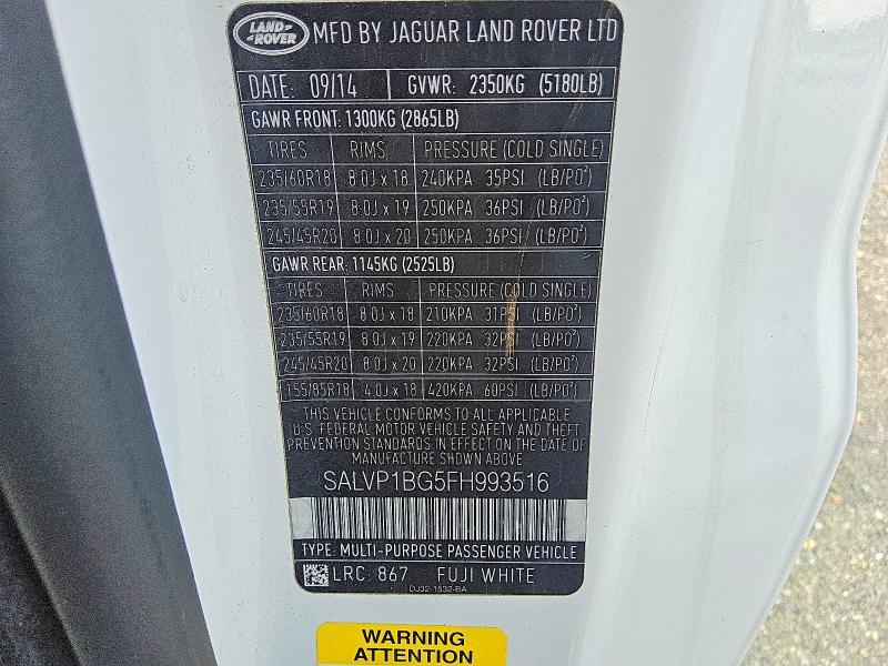 SALVP1BG5FH993516 2015 Land Rover Range Rover photo no. 12