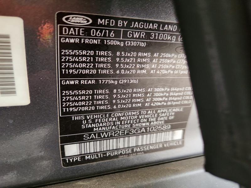 SALWR2EF3GA102589 2016 Land Rover Range Rover photo no. 12