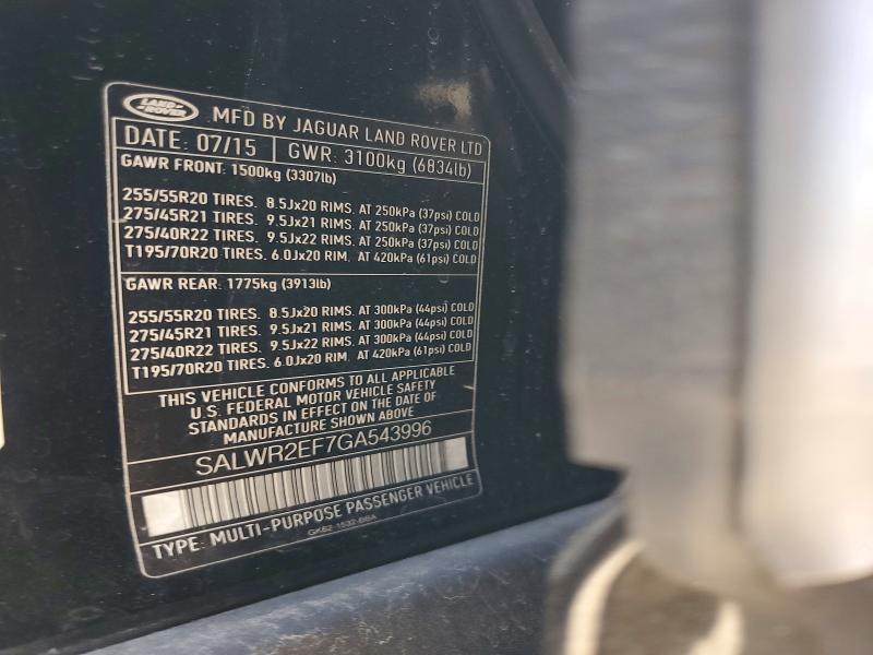 SALWR2EF7GA543996 2016 Land Rover Range Rover photo no. 12