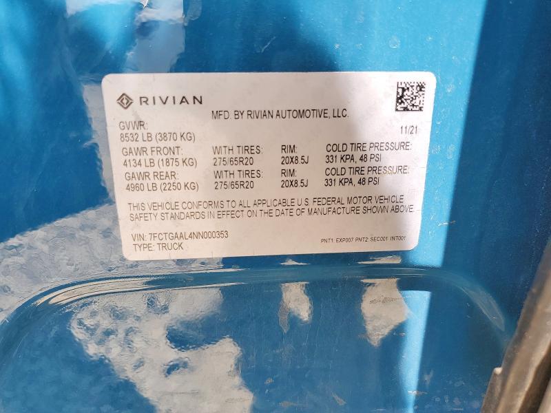 7FCTGAAL4NN000353 2022 Rivian R1T photo no. 12