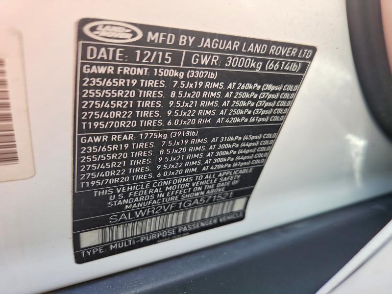 2016 Land Rover Range Rover — VIN SALWR2VF1GA571521, şəkil 14