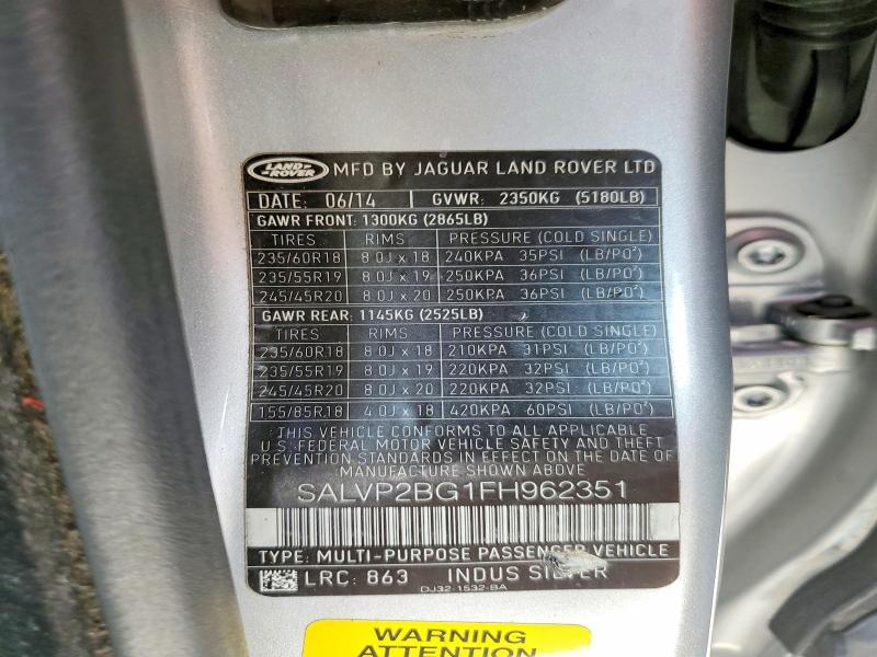 SALVP2BG1FH962351 2015 Land Rover Range Rover photo no. 12