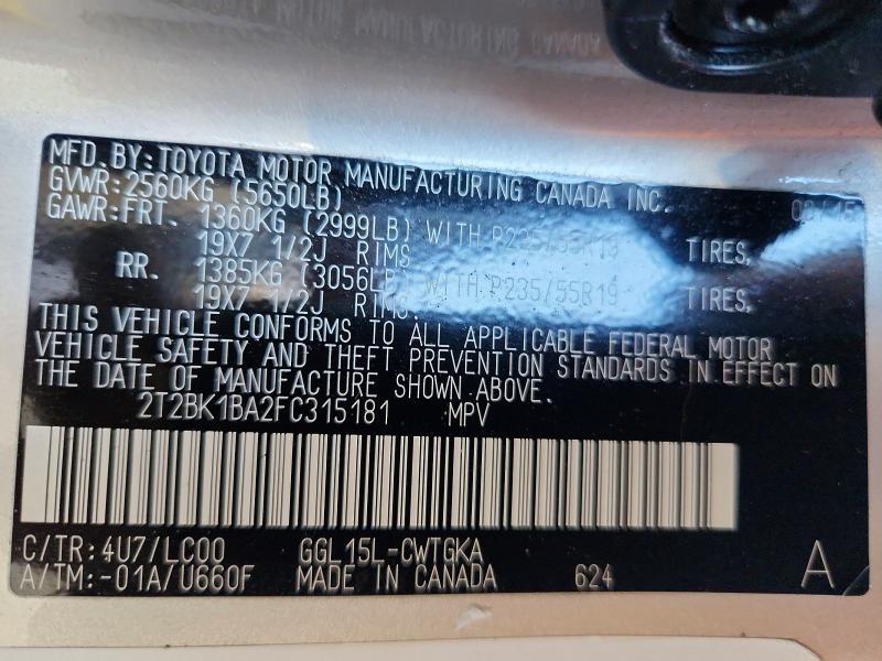 2T2BK1BA2FC315181 2015 Lexus RX photo no. 13