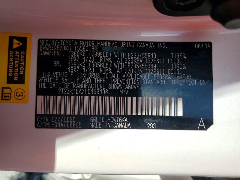 2T2ZK1BA7FC159198 2015 Lexus RX photo no. 12