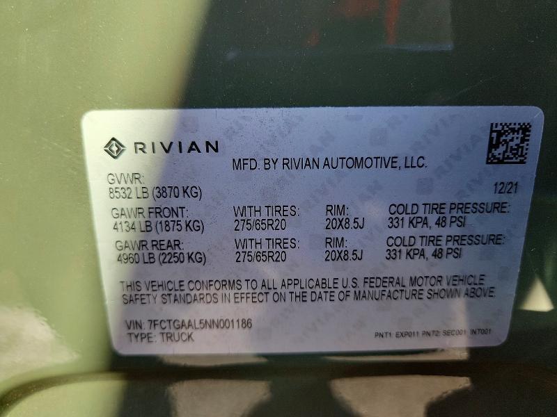 7FCTGAAL5NN001186 2022 Rivian R1T photo no. 13