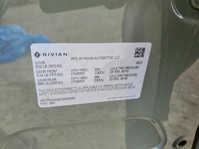 7PDSGABL0NN000990 2022 Rivian R1S photo no. 13