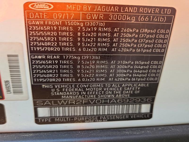 SALWR2FV0HA692936 2017 Land Rover Range Rover photo no. 12