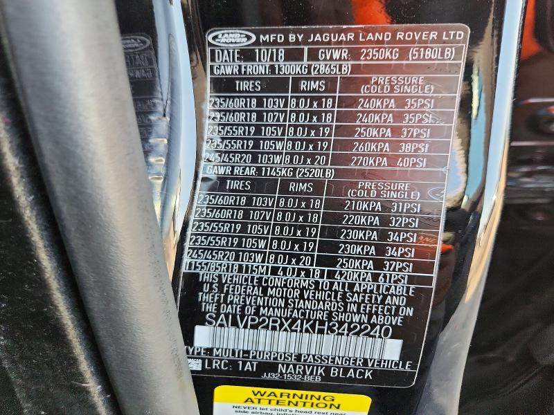 SALVP2RX4KH342240 2019 Land Rover Range Rover photo no. 13
