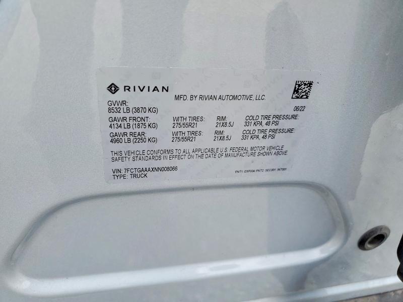 7FCTGAAAXNN008066 2022 Rivian R1T photo no. 12