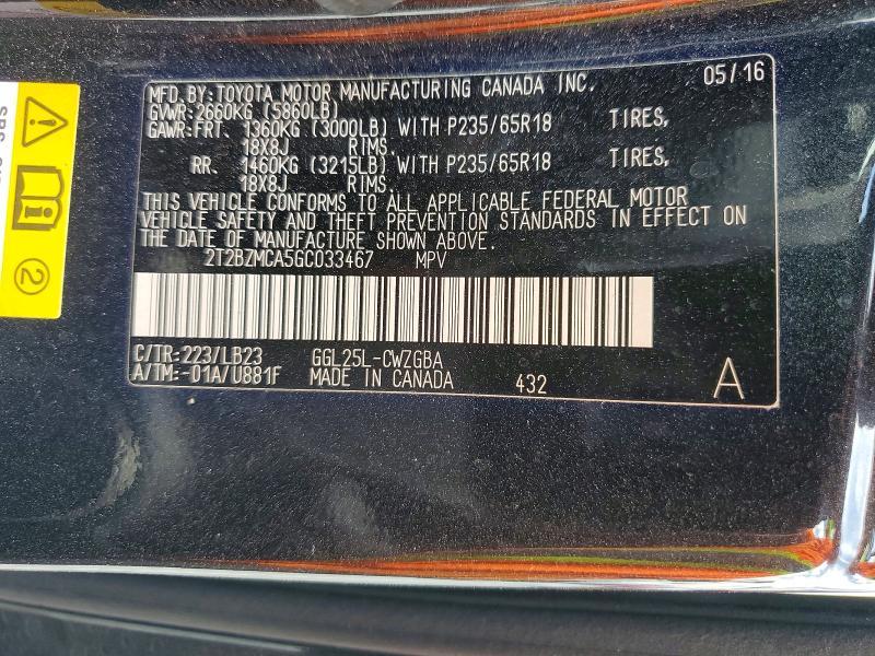 2T2BZMCA5GC033467 2016 Lexus RX photo no. 13
