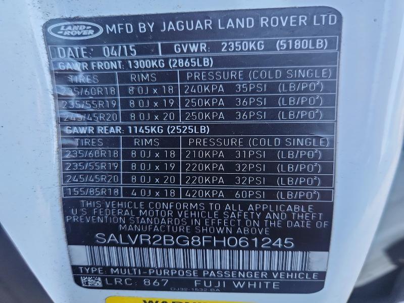 SALVR2BG8FH061245 2015 Land Rover Range Rover photo no. 12