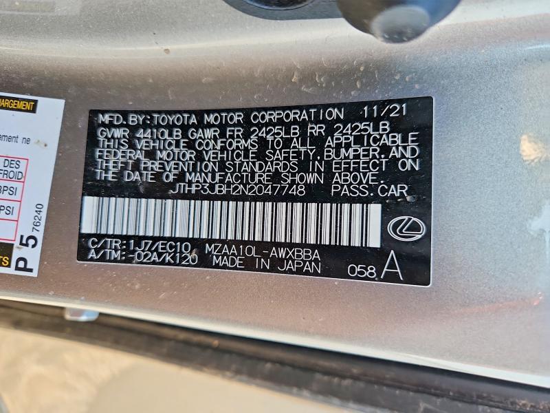 2022 Lexus UX — VIN JTHP3JBH2N2047748, şəkil 13