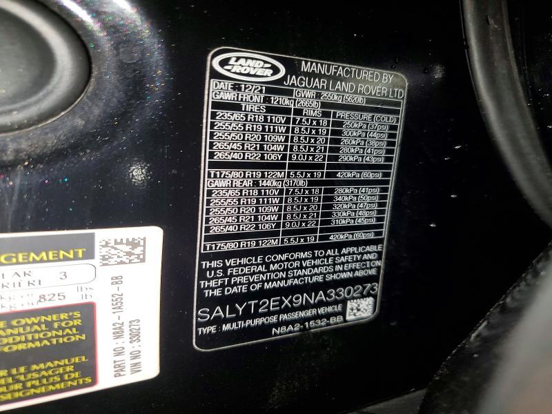 2022 Land Rover Range Rover — VIN SALYT2EX9NA330273, şəkil 13