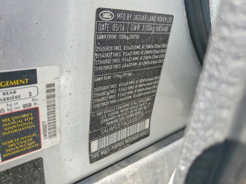 SALWR2EF8GA595377 2016 Land Rover Range Rover photo no. 13