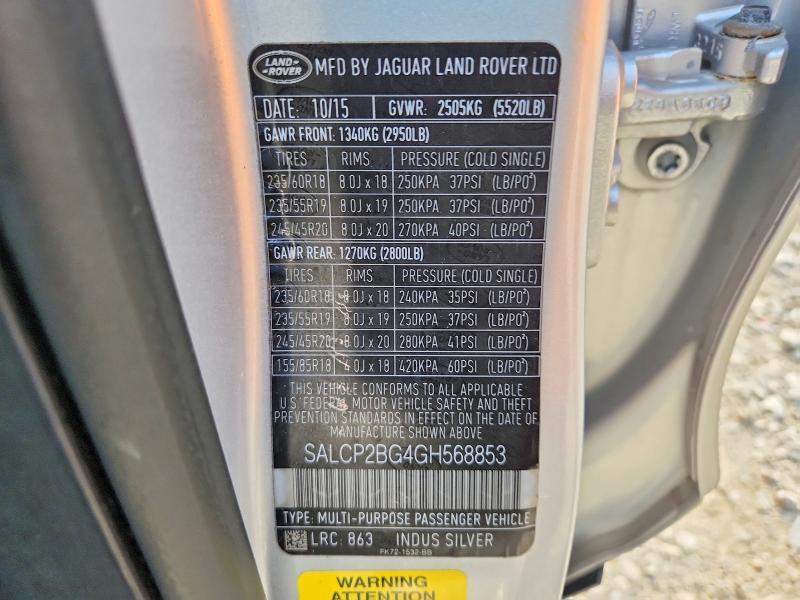 2016 Land Rover Discovery — VIN SALCP2BG4GH568853, şəkil 12