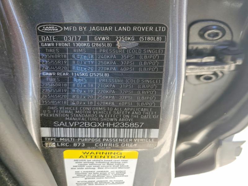 2017 Land Rover Range Rover — VIN SALVP2BGXHH235857, şəkil 12