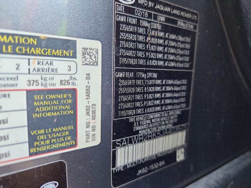 SALWR2RK5JA403573 2018 Land Rover Range Rover photo no. 12