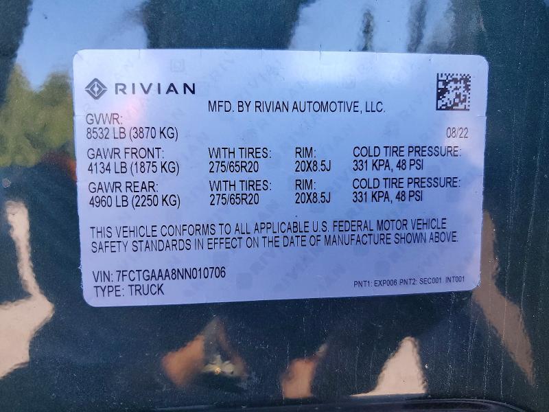 7FCTGAAA8NN010706         2022 Rivian R1T photo no. 12