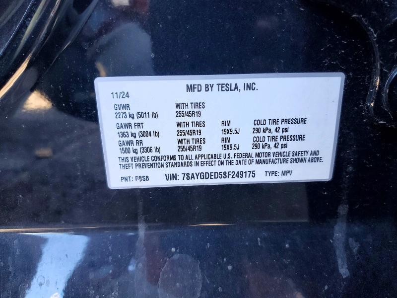 2025 Tesla MODEL Y — VIN 7SAYGDED5SF249175, şəkil 12