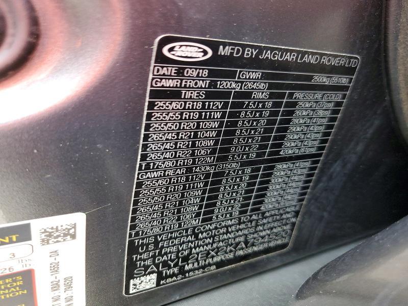 SALYL2EX2KA794520 2019 Land Rover Range Rover photo no. 12