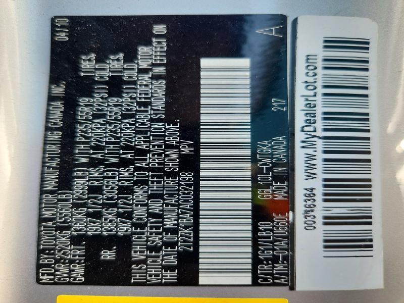 2T2ZK1BA7AC032198 2010 Lexus RX photo no. 13