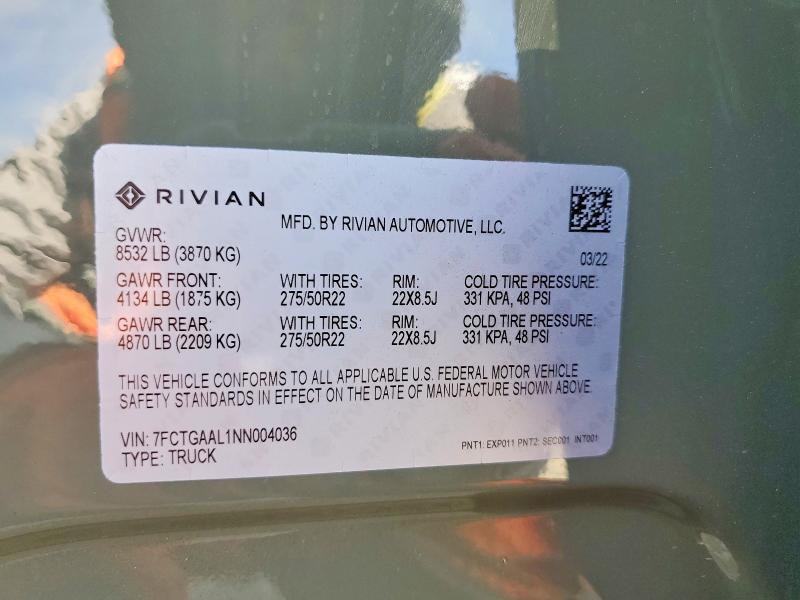 2022 Rivian R1T — VIN 7FCTGAAL1NN004036, фото 12