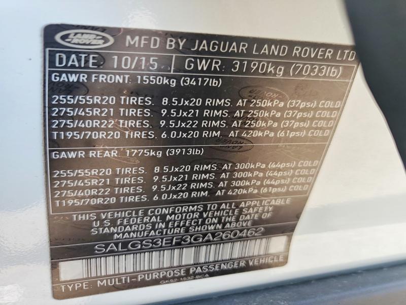 2016 Land Rover Range Rover — VIN SALGS3EF3GA260462, şəkil 14